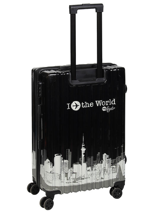 Keskor World Medium Hard Black Suitcase With 4 Wheels Height 66cm