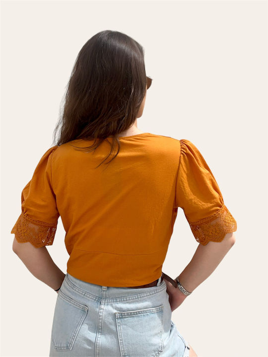 Women's Blouse with Lace Yellow