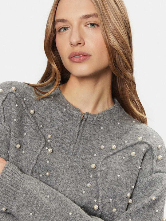 Only Women's Knitted Cardigan with Zipper Grey