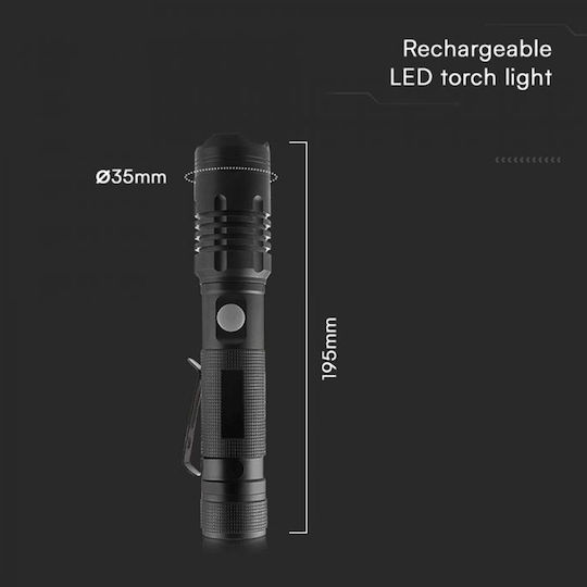 V-TAC Lumină de lucru și de sit, cu baterie Lanternă LED IP54 cu Luminozitate Maximă 1000lm Negru