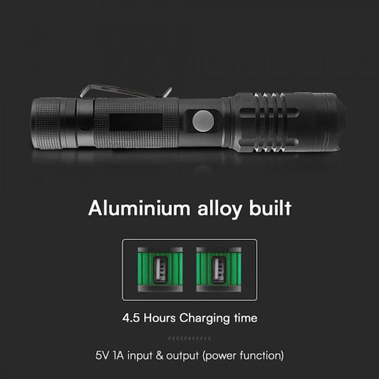 V-TAC Lumină de lucru și de sit, cu baterie Lanternă LED IP54 cu Luminozitate Maximă 1000lm Negru