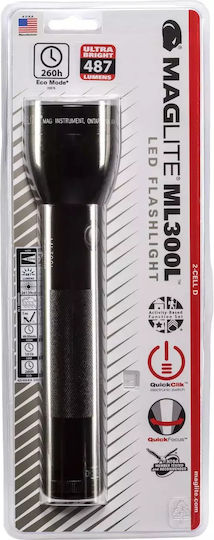 Maglite Rechargeable Flashlight LED IPX4 with Maximum Brightness 524lm Ml300l 2 Black