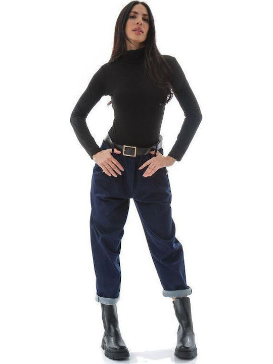 Blaue Stoffhose mit Denim-Look