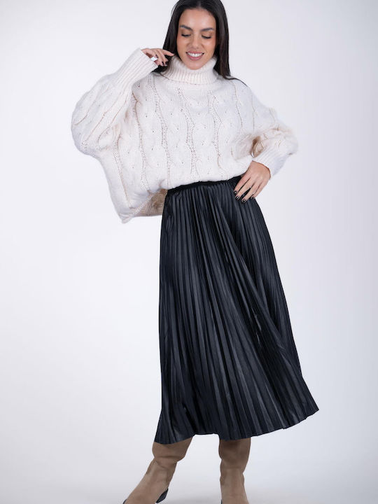 MyCesare Leather Pleated Skirt in Black Color