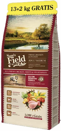 Sam's Field 13kg Dry Food for Adult Medium Breed Dogs with Chicken, Vegetables, Liver, Potatoes, Corn, Poultry, Salmon and Apple