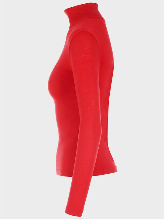 Women's Elastic Modal Turtleneck Red