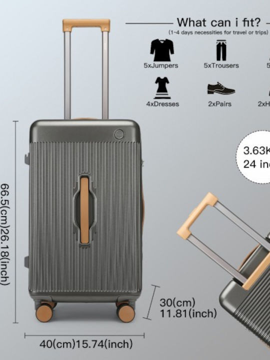 Miss Lulu Μεσαία Βαλίτσα Ταξιδίου Σκληρή Grey And Brown με 4 Ρόδες Ύψους 66.5εκ.