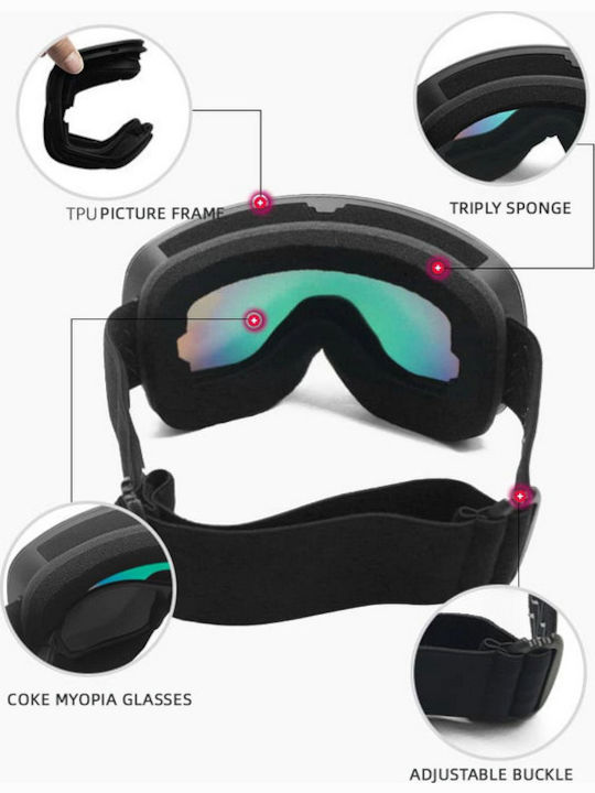 Ski- & Snowboardbrille Erwachsene Schwarz mit Linse Spiegel in Schwarz Farbe