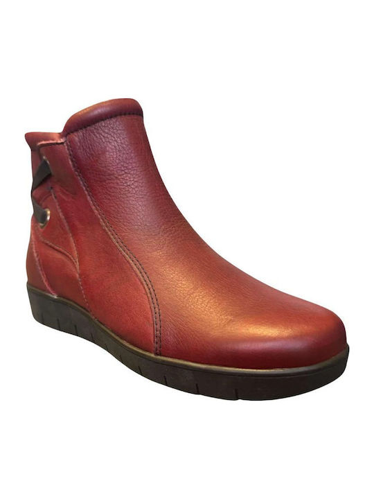 Leder Stiefeletten Damen Burgundisch