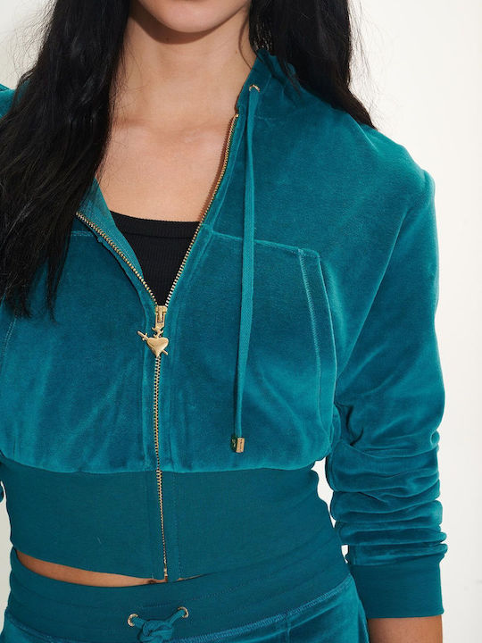 SugarFree Women's Hooded Velvet Cardigan Blue