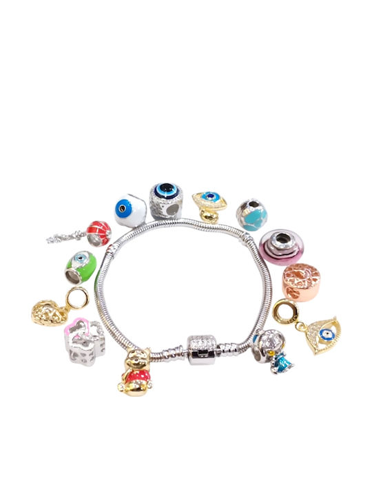 Kalliopi Silver Charm Auge aus Vergoldetem Silber mit Zirkon Blau
