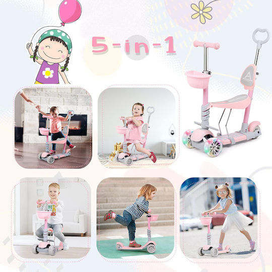 Action One Kids Scooter 3-Wheel with Seat for 12+ Months Pink