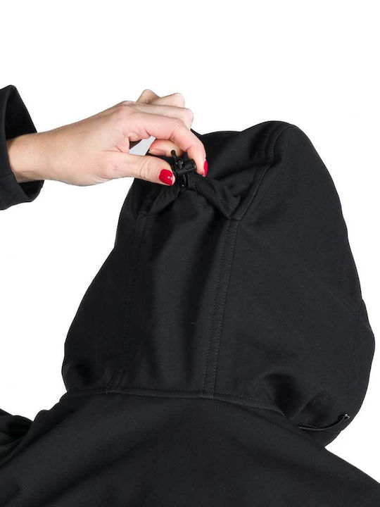 Women's Short Sports Softshell Jacket Waterproof and Windproof for Winter with Hood Black