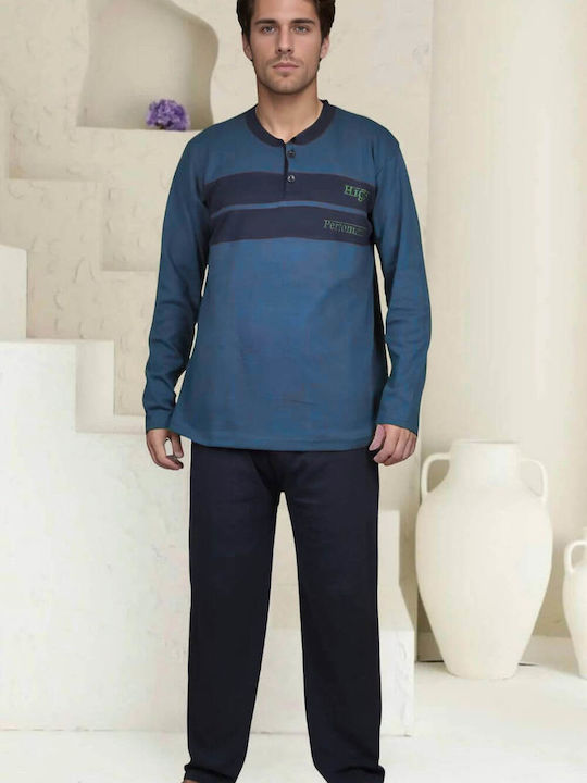 Rimoli Plus Size Men's Winter Cotton Pajamas Set BLUE