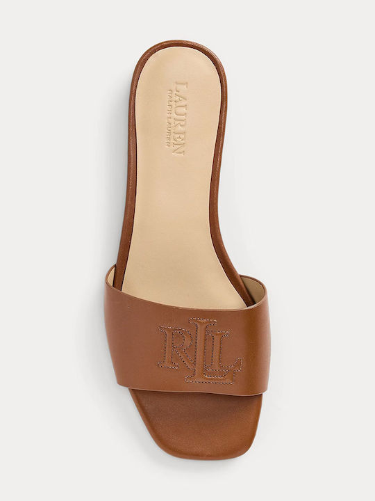Everley Leather Women's Flat Sandals in Tabac Brown Color