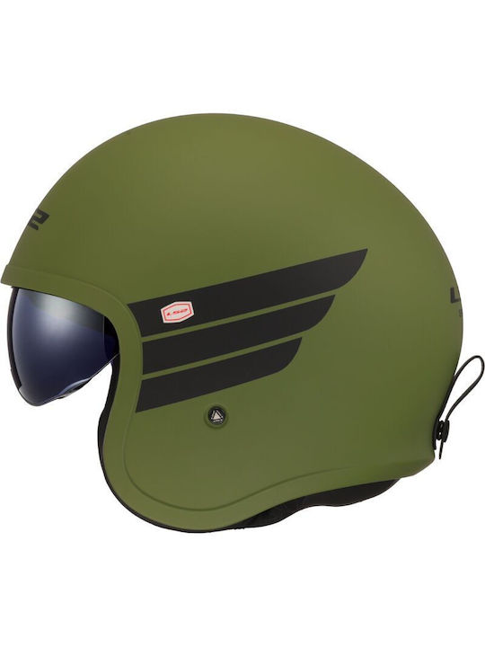 LS2 Spitfire II Retro Matt Military Green Motorradhelm Jet ECE 22.06 1000gr mit Sonnenblende