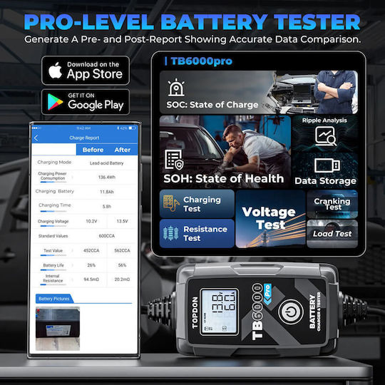 Topdon TB6000Pro Φορτιστής & Συντηρητής Μπαταρίας Αυτοκινήτου 6/12V