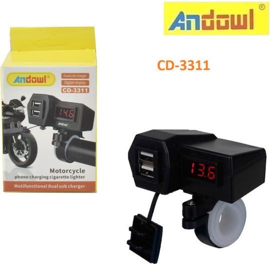 Andowl CD-3311 Φορτιστής Μοτοσυκλέτας με Θύρες: 2xUSB
