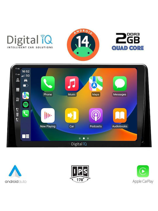 Digital IQ Sistem Audio Auto pentru Peugeot Partener Opel Combo Toyota Proace Citroen Berlingo 2018 (Bluetooth/USB/WiFi/GPS/Apple-Carplay/Android-Auto) cu Ecran Tactil 10"