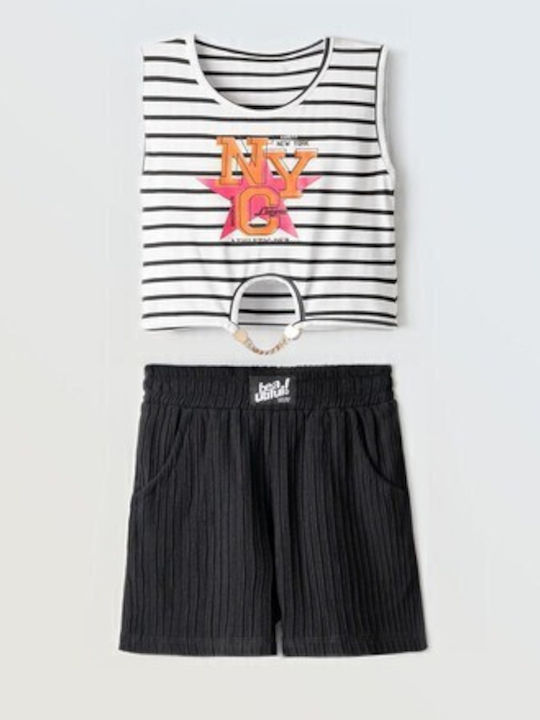 Kids' Set with Shorts Summer 2pcs White/Black