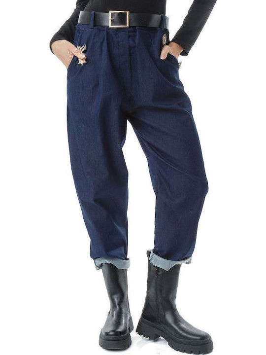 Blaue Stoffhose mit Denim-Look