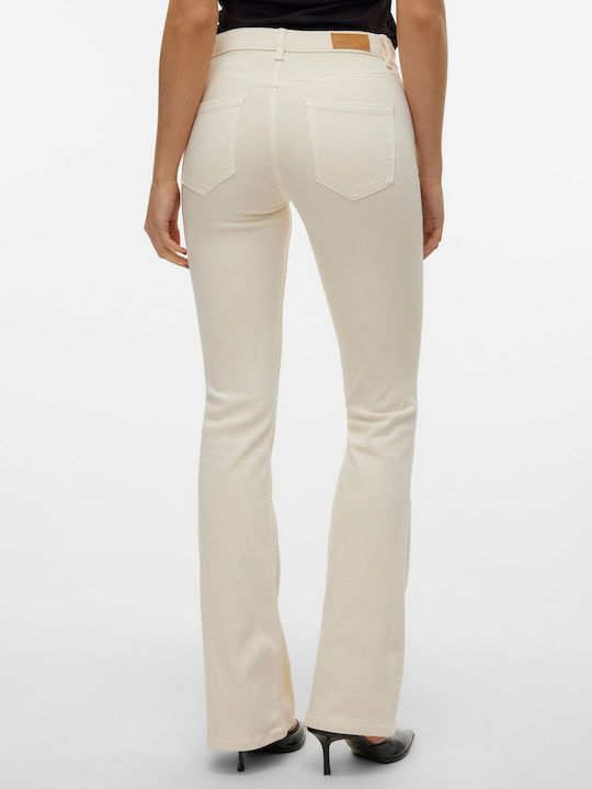 Vero Moda Women's Cotton Trousers in Regular Fit Ecru