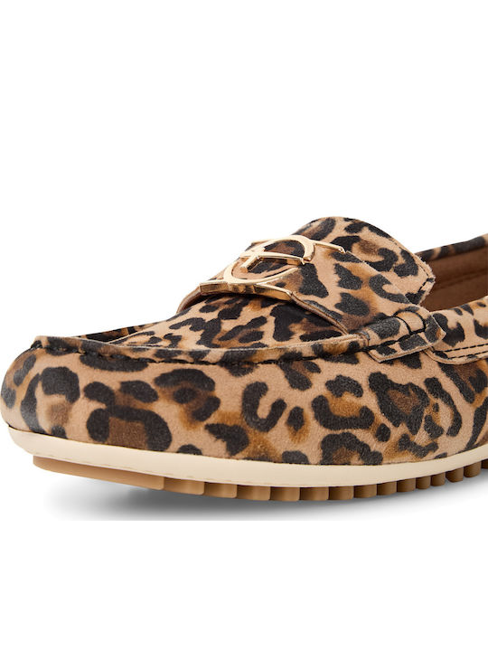 Leather Women's Loafers in Beige Color