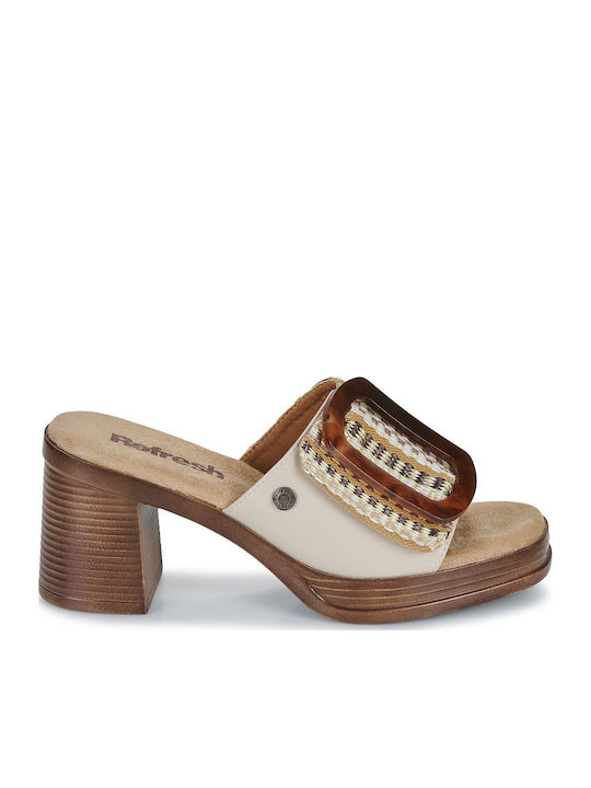 Mules mit Chunky Hoch Absatz in Beige Farbe