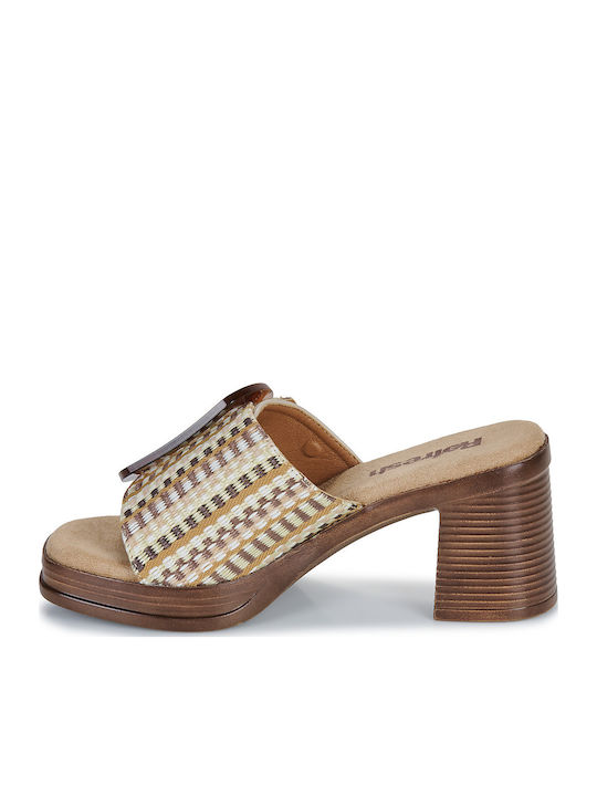 Mules mit Chunky Hoch Absatz in Beige Farbe