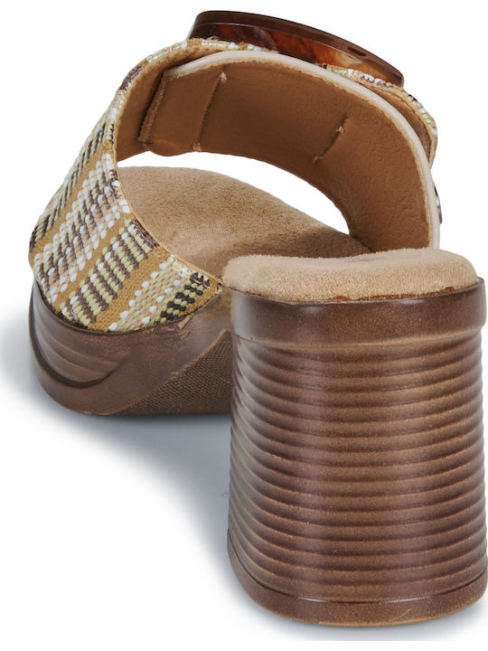 Mules mit Chunky Hoch Absatz in Beige Farbe
