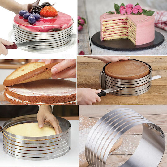 Einstellbarer Metallring Pufo Kuchen Kuchen Gebäck 6 Schneidräume Durchmesser 24 cm Silber