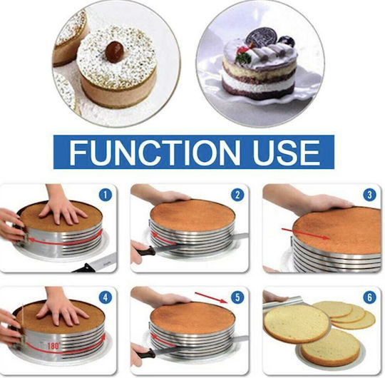 Einstellbarer Metallring Pufo Kuchen Kuchen Gebäck 6 Schneidräume Durchmesser 24 cm Silber
