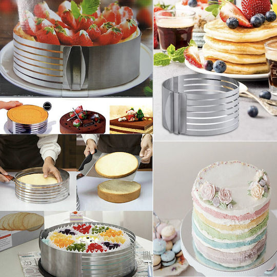 Einstellbarer Metallring Pufo Kuchen Kuchen Gebäck 6 Schneidräume Durchmesser 24 cm Silber