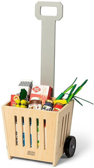 Large Wooden Trolley Basket Wheels Supermarket