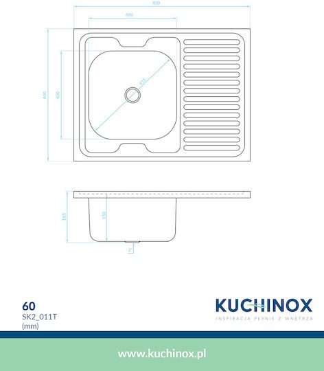 Kuchinox 60 Επικαθήμενος Inox Μ80xΠ60cm Ασημί Kuchinox 60 Επικαθήμενος Inox Μ80xΠ60cm Ασημί