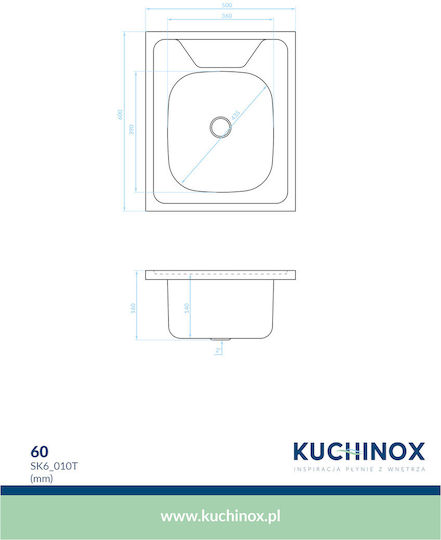 Kuchinox 60 Επικαθήμενος Inox Σατινέ Μ50xΠ60cm Ασημί