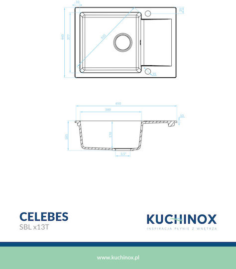 Kuchinox Celebes Ένθετος Αριστερός από Συνθετικό Γρανίτη Μ65xΠ44cm Γκρι Kuchinox Celebes Ένθετος Αριστερός από Συνθετικό Γρανίτη Μ65xΠ44cm Γκρι