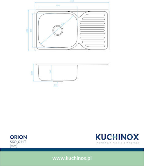 Kuchinox Orion Ένθετος Αριστερός Inox Σατινέ Μ76xΠ43cm Ασημί Kuchinox Orion Ένθετος Αριστερός Inox Σατινέ Μ76xΠ43cm Ασημί