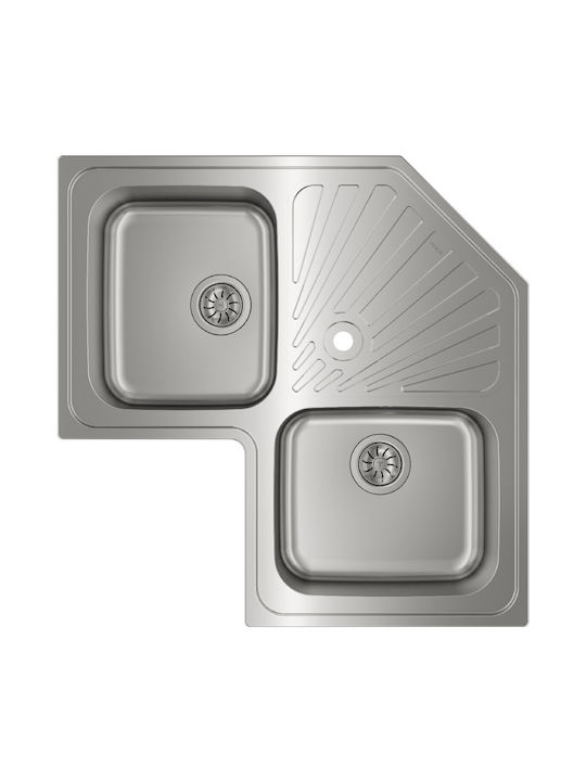 Teka Angular 2C 1E Ένθετος Νεροχύτης Γωνιακός Inox Σατινέ Μ83xΠ50cm Ασημί