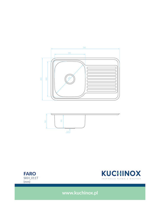 Kuchinox Faro Ένθετος Νεροχύτης Αριστερός Inox Σατινέ Μ78xΠ48cm Ασημί