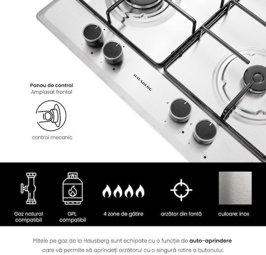 Hausberg Εστία Υγραερίου Αυτόνομη Inox 59x50εκ. Ασημί