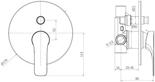 Ottone Meloda Vera Built-in Faucet Mixer for Shower 2 Exits Black