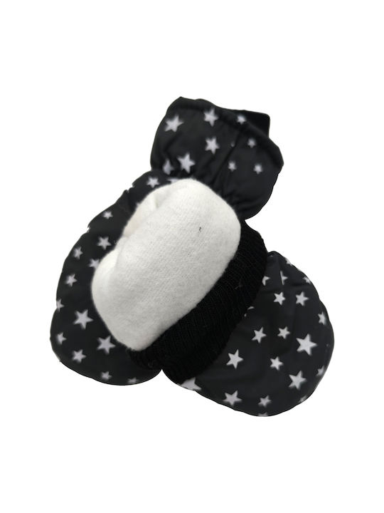 Kids Ski Gloves Fleece Lining & Knitted Wrist Stars Dark Gray