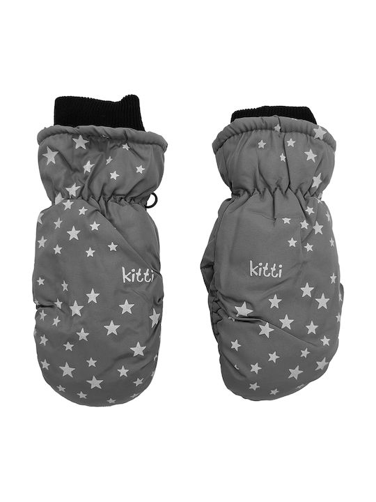 Παιδικά Γάντια Σκι Επένδυση Fleece & Πλεκτό Καρπό Αστεράκια Γκρι Ανοιχτό