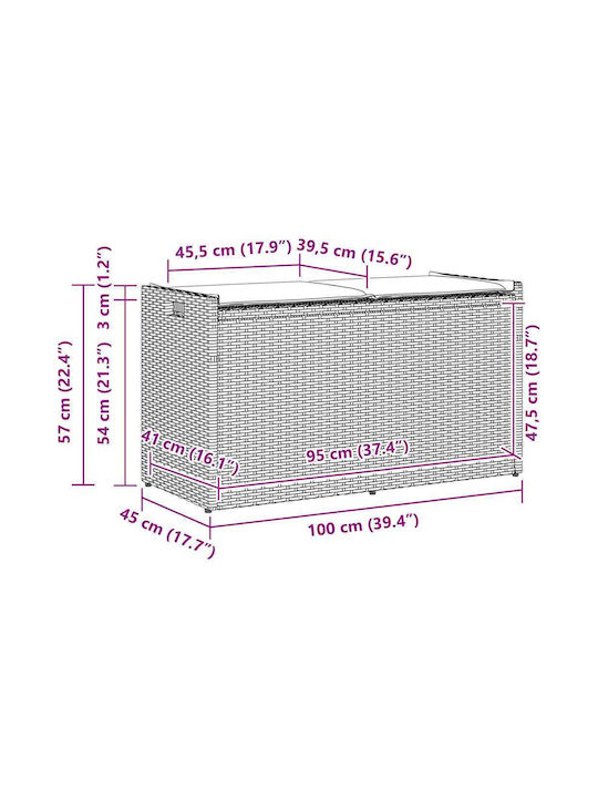 vidaXL Cutie de depozitare pentru exterior Rattan Negru L100xW45xH57buc