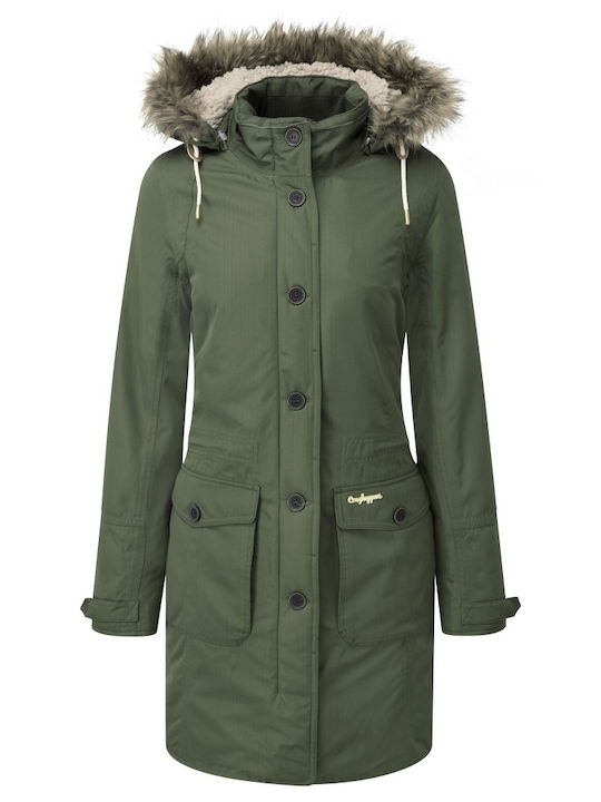 Women's Long Parka Jacket Waterproof for Winter with Hood Oil Green