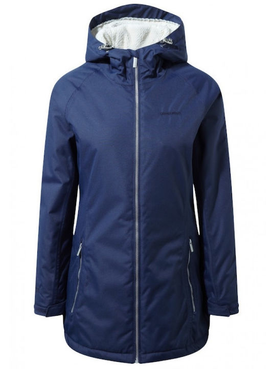 Women's Short Lifestyle Jacket Waterproof for Winter with Hood Blue