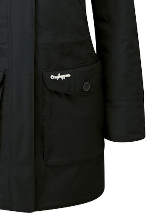 Women's Long Lifestyle Jacket Waterproof for Winter with Hood Black