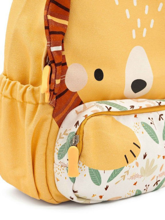 Sassi Junior Lion Σχολική Τσάντα Πλάτης Νηπιαγωγείου Κίτρινη με Θήκη για Παγούρι