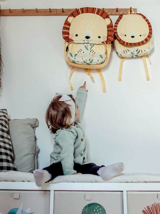 Sassi Junior Lion Σχολική Τσάντα Πλάτης Νηπιαγωγείου Κίτρινη με Θήκη για Παγούρι